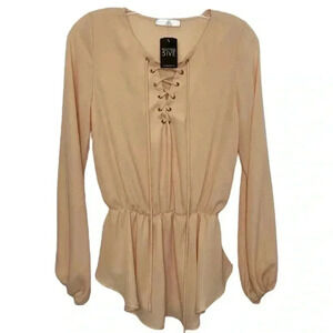 Boutique Agaci Pink Prairie Lace Peplum Blouse